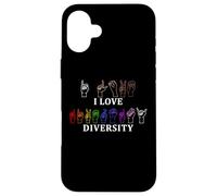 Custodia per iPhone 16 Plus I Love Diversity Linguaggio dei segni Inspirational Equality