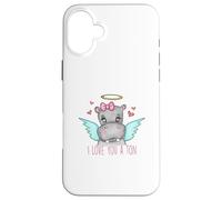 Custodia per iPhone 16 Plus I Love You A Ton- Hippo Pun- San Valentino - Ippopotami