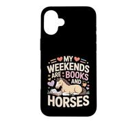 Custodia per iPhone 16 Plus I miei fine settimana sono libri e cavalli carino pony