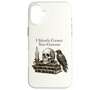 Custodia per iPhone 16 Plus I Silently Correct Your Grammar Skull Raven Funny Teacher