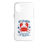 Custodia per iPhone 16 Plus If Crabby Please Return to the Beach Arte vintage disegnata a mano