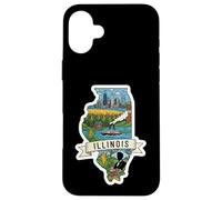 Custodia per iPhone 16 Plus Illinois Vintage Skyline di Chicago e Orgoglio dell'Illinois