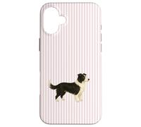 Custodia per iPhone 16 Plus Illustrazione a righe rosa Border Collie carino per cane mamma