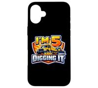 Custodia per iPhone 16 Plus I'm 5 And Digging It Boys Camion da costruzione per il 5 ° compleanno