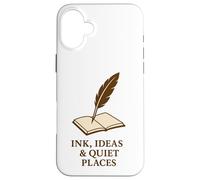 Custodia per iPhone 16 Plus Inchiostro, idee e luoghi tranquilli - Libro penna d'oca