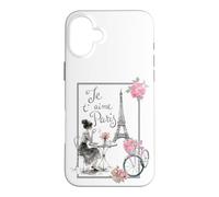 Custodia per iPhone 16 Plus Je T'aime Paris Romantic Café con bicicletta Torre Eiffel