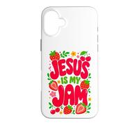 Custodia per iPhone 16 Plus Jesus is My Jam Cute Christian Strawberry Faith