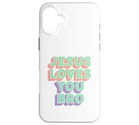 Custodia per iPhone 16 Plus Jesus Loves You Bro Retro Christian Faith Pastello