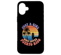 Custodia per iPhone 16 Plus Just A Girl Who Loves Puerto Rico Retro Tramonto Opera d'arte