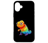 Custodia per iPhone 16 Plus Kawaii arcobaleno camaleonte carino colorato lucertola rettile arte