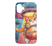Custodia per iPhone 16 Plus Kawaii Pesca Gatto Alieno UFO Rapimento