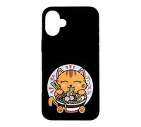 Custodia per iPhone 16 Plus Kawaii Ramen Carino Anime Gatto Arancione Tagliatelle Giapponesi