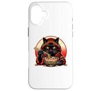 Custodia per iPhone 16 Plus Kawaii Ramen Cat giapponese xilografia Fuji Sunset Art