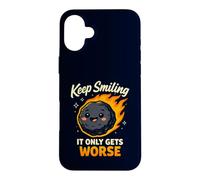 Custodia per iPhone 16 Plus Keep Smiling It Only Gets Worse Funny Meteor Citazione