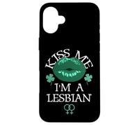 Custodia per iPhone 16 Plus Kiss Me I'm a Lesbian St Patricks Day Green Lips Les Pride