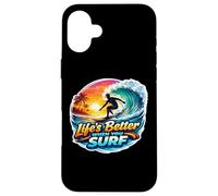 Custodia per iPhone 16 Plus La vita è meglio quando si surf Surfer Surfing Surfboard Citazione