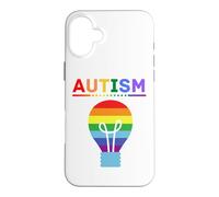 Custodia per iPhone 16 Plus Lampadina arcobaleno per la consapevolezza dell'autismo, supporto autistico, mamma e papà
