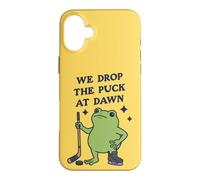 Custodia per iPhone 16 Plus Lasciamo cadere il disco all'alba Funny Hockey Frog
