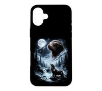 Custodia per iPhone 16 Plus Leone marino che ulula alla luna anni '90 retrò