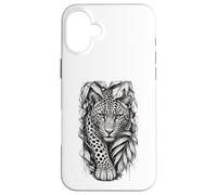 Custodia per iPhone 16 Plus Leopard Jungle Sketch dettagliata Wildlife Line Art