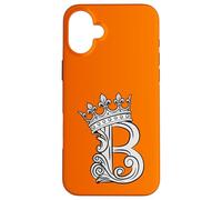 Custodia per iPhone 16 Plus Lettera B iniziale + corona arancione