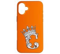 Custodia per iPhone 16 Plus Lettera C iniziale + corona arancione