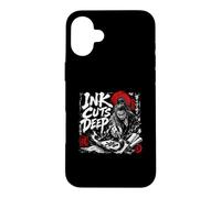 Custodia per iPhone 16 Plus L'inchiostro taglia Deep Samurai Calligraphy Warrior