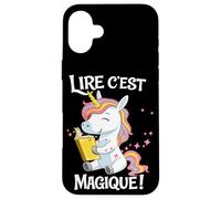 Custodia per iPhone 16 Plus Lire C Est Magique Licorne Lecture Enfants Francais