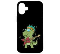 Custodia per iPhone 16 Plus Little T-Rex Dino che suona la chitarra rock