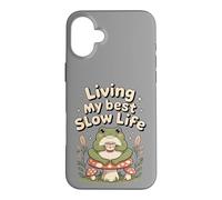 Custodia per iPhone 16 Plus Living My Best Slow Life, simpatica rana