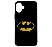 Custodia per iPhone 16 Plus Logo Batman Splash Emblema Graffiti Giallo su Nero