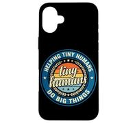 Custodia per iPhone 16 Plus Logo vintage con scritta "Helping Tiny Humans Do Big Things Teacher"