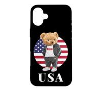Custodia per iPhone 16 Plus Love Yourself, Cool Illustration Teddy Bear With USA Flag