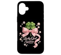 Custodia per iPhone 16 Plus Lucky Girl Syndrome Coquette Pink Bow Festa di San Patrizio