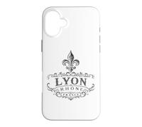 Custodia per iPhone 16 Plus Lyon Rhône Francia Ornate Fleur-De-Lis Stampa Nera
