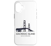 Custodia per iPhone 16 Plus Mackinac Island Bridge Michigan Grandi Laghi Huron viaggio in traghetto