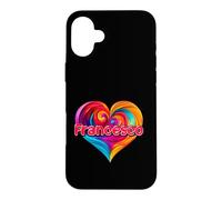 Custodia per iPhone 16 Plus Maglietta con scritta "I Heart Love Francesco", con nome colorato