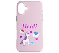 Custodia per iPhone 16 Plus Maglietta per compleanno con unicorno e nome Heidi, personalizzabile