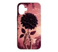 Custodia per iPhone 16 Plus Mano scheletro che tiene una dalia nera