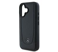 Custodia per iPhone 16 Plus Mercedes-Benz in pelle, colore nero premium.