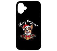 Custodia per iPhone 16 Plus Merry Corgmas Christmas Xmas Black Tricolor Corgi Lover