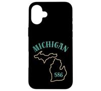 Custodia per iPhone 16 Plus Michigan 586 Codice Area Grafico Stato Profilo Regionale Design