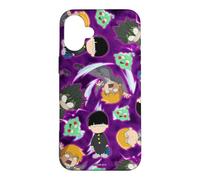 Custodia per iPhone 16 Plus Mob Psycho 100 Repeating Chibi Characters on Purple Anime