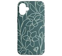 Custodia per iPhone 16 Plus Modern Line Art Poppy Flower Leaves Boho Dark Green