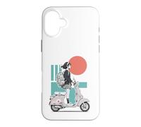 Custodia per iPhone 16 Plus Monopattino in stile anime per ragazze Red Sun Teal Retro Ride Art