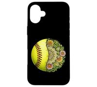 Custodia per iPhone 16 Plus Motivo floreale con mandala da softball, motivo Nature Naturecore