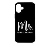 Custodia per iPhone 16 Plus Mr. Est. 2027 Just Married Promosso To Mr, Mrs Wedding