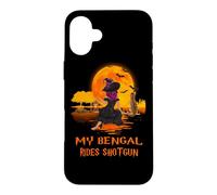 Custodia per iPhone 16 Plus My Bengal Rides Shotgun Cat and Witch Halloween Costume