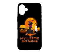 Custodia per iPhone 16 Plus My Westie Rides Shotgun Dog Witch Funny Halloween Costume