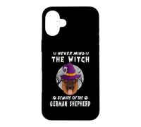 Custodia per iPhone 16 Plus Never Mind The Witch Beware Of German Shepherd Dog Halloween